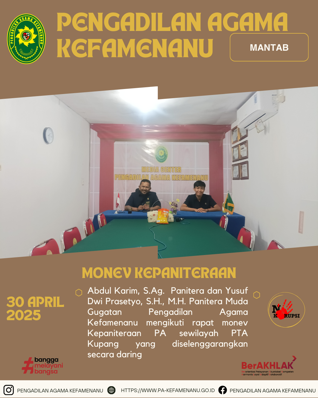 Monev Kepaniteraan PA Sewilayah PTA Kupang Bulan April 1