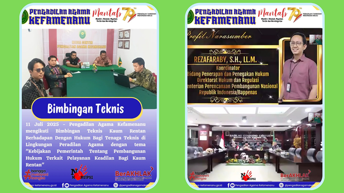 Bimtek Kaum Rentan Berhadapan Dengan Hukum Bagi Tenaga Teknis di Lingkungan Peradilan Agama dengan tema Kebijakan Pemerintah Tentang Pembangunan Hukum Terkait Pelayanan Keadilan