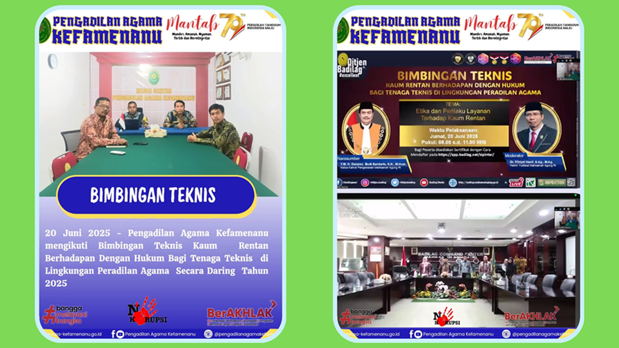 Bimbingan Teknis Kaum Rentan Berhadapan Dengan Hukum bagi Tenaga Teknis di Lingkungan Peradilan Agama Secara Daring Tahun 2025 yang diselenggarakan oleh Dirjen Badan Peradilan Agama Mahkamah Agung RI
